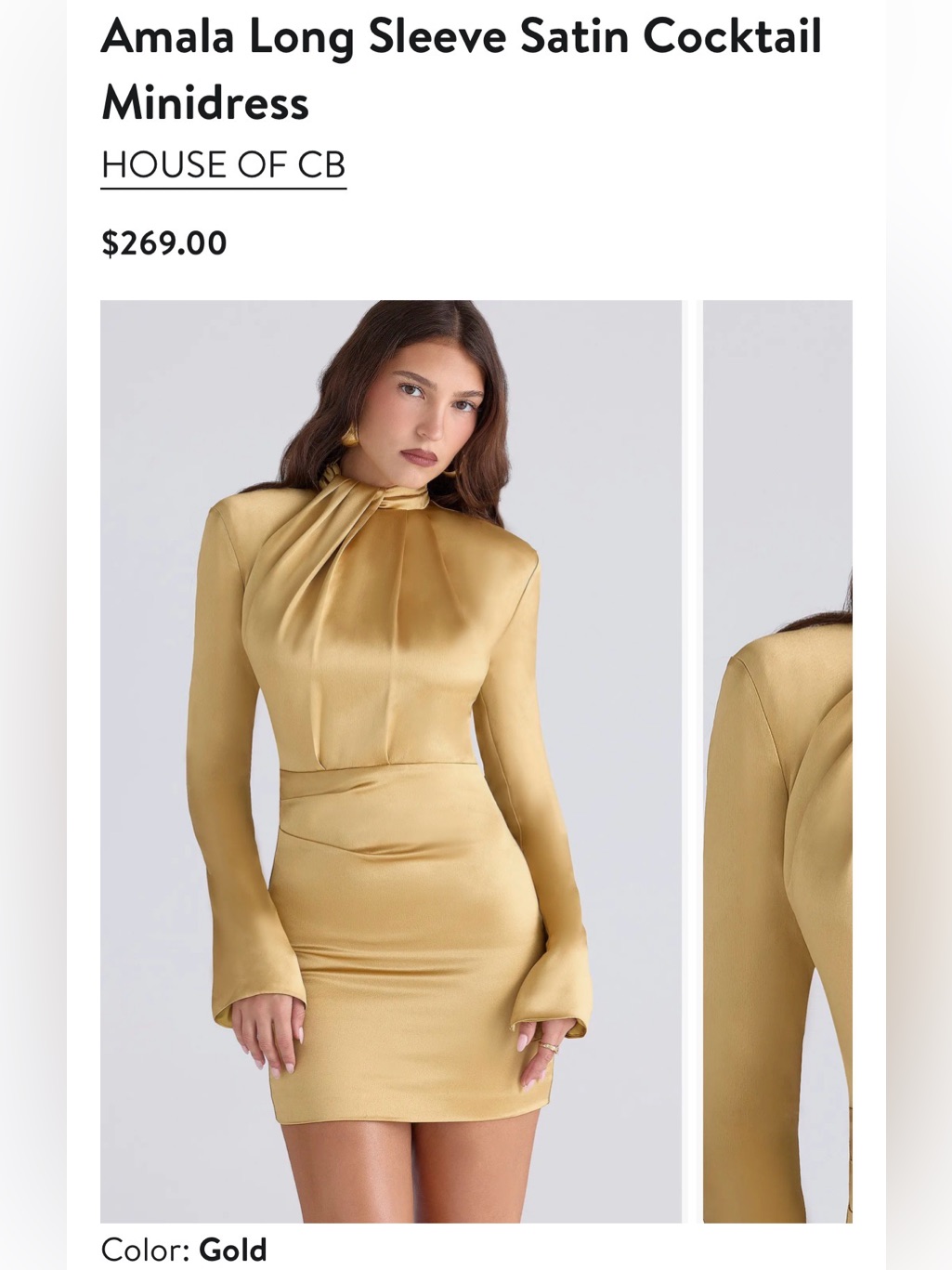 Amala Long Sleeve Satin Cocktail Minidress Size Small